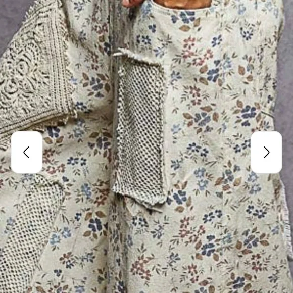 POL Floral Patchwork Overalls in Cream and Blue Lace Flare Boho Size Small! - Picture 5 of 5